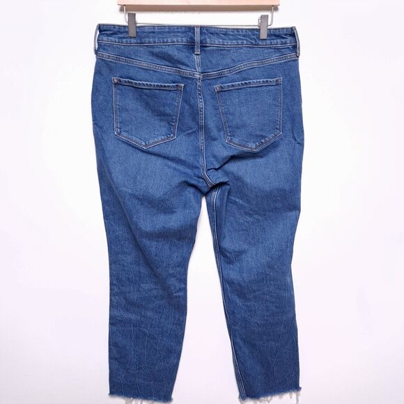 Old Navy Power Slim Straight High Rise Denim Jeans Raw Hem Womens 16 Medium Wash - Picture 5 of 10